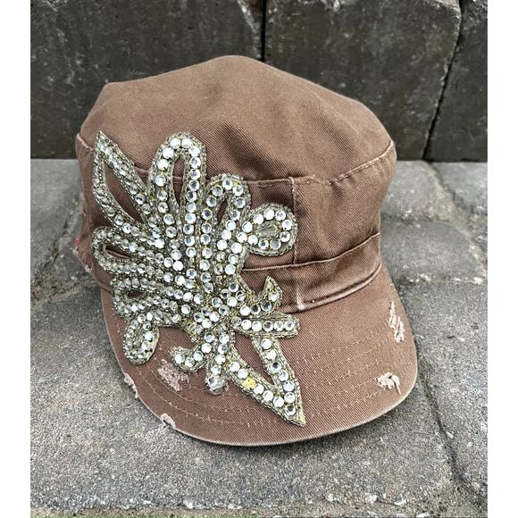 Vintage Y2K Bejeweled Fleur de lis miliary cadet hat - Picture 1 of 4